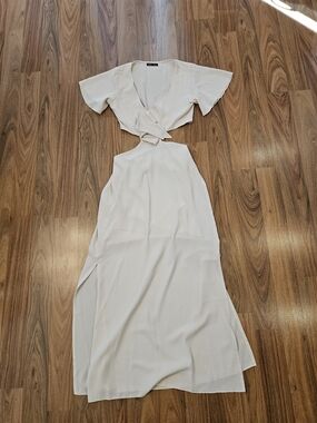 SHEIN Cream Cutout Tie-Front Maxi Dress